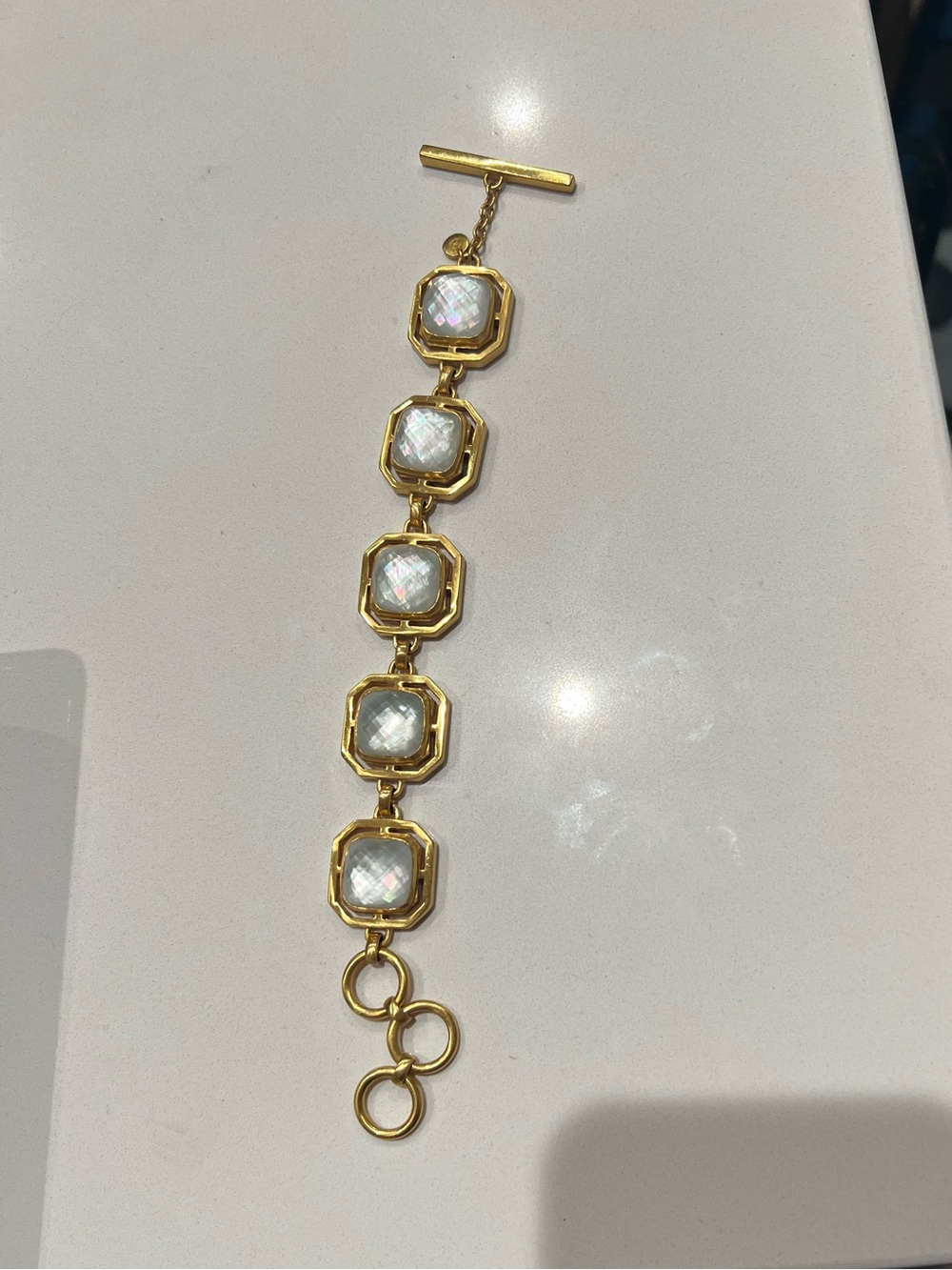 Julie Vos Gold-Tone Bracelet with Iridescent White Mother-of-Pearl Stones